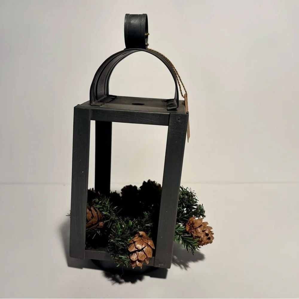 Rustic Metal Lantern with Pinecones & Greenery;Farmhouse Christmas/Winter Decor